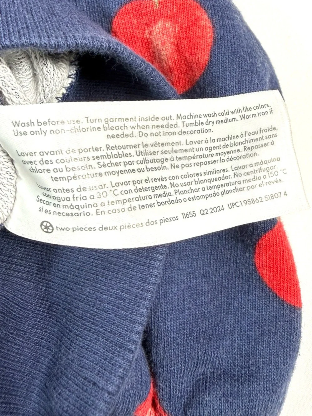 CARTERS Girls Apple Print Sweatshirt 2T‎ Navy Red Fruit Cozy Cottagecore Preppy